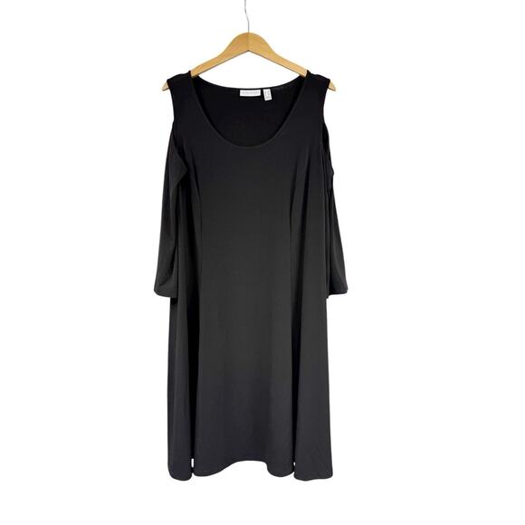 Susan Graver Liquid Knit Cold Shoulder Black Dress Womens Plus Size 2XL - Picture 1 of 5